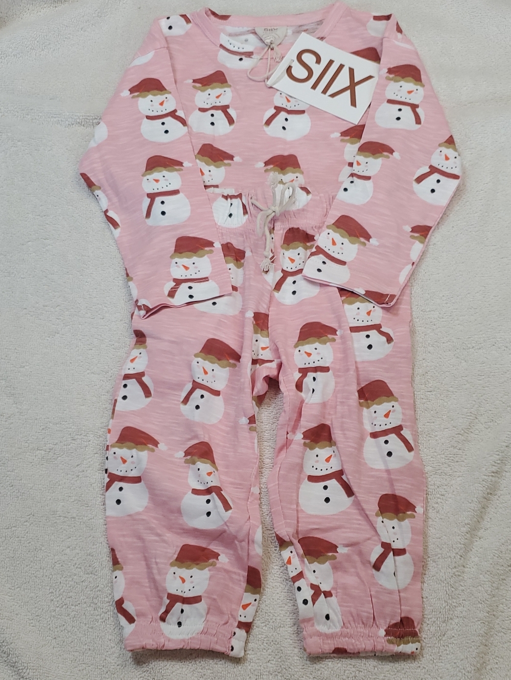 NWT Kids SIIX Pink Snowman Pajama Set. 12-18 Months